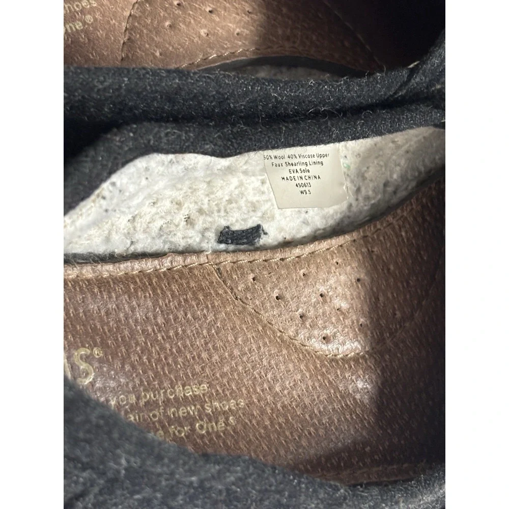 TOMS Women Black Wool Alpargata Faux Fur Lined Slip On Flats 9.5W 450613